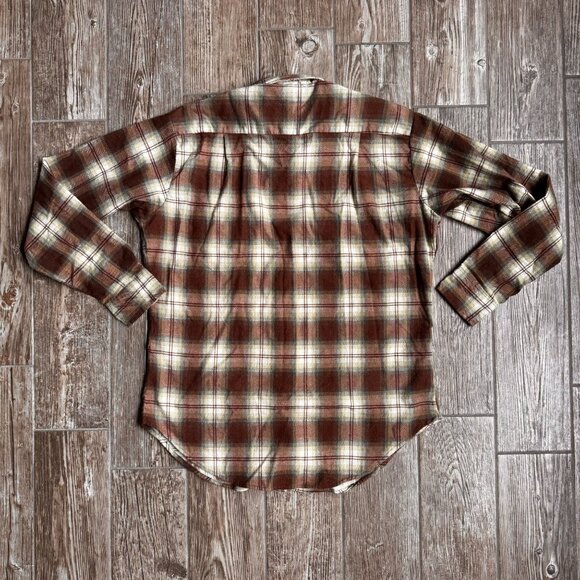 Vintage 911 Brown Plaid Flannel Shirt Mens L 70s Chest Flap Pockets‎ Soft Button - Picture 6 of 6